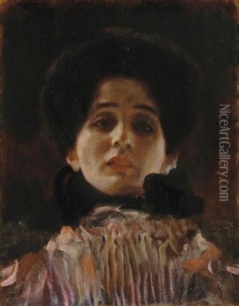 Damenbildnis En Face (portrait Of A Lady) Oil Painting - Gustav Klimt