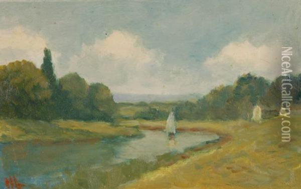 Sailing Boat On The River Oil Painting - Lewis Edward Herzog