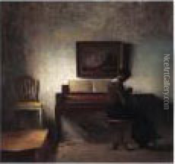 Sying Ved Pianoet (sewing By The Piano) Oil Painting - Peder Vilhelm Ilsted