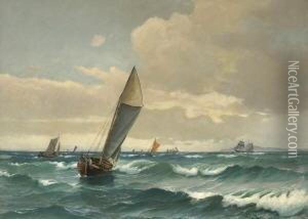 Segelschiffe Auf See. Oil Painting - Vilhelm Bille