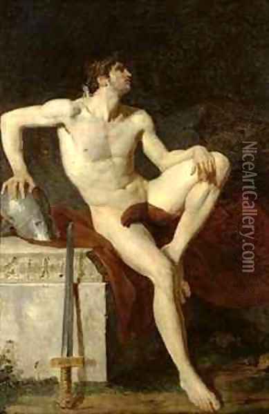 Seated Gladiator Oil Painting - Jean-Germain Drouais
