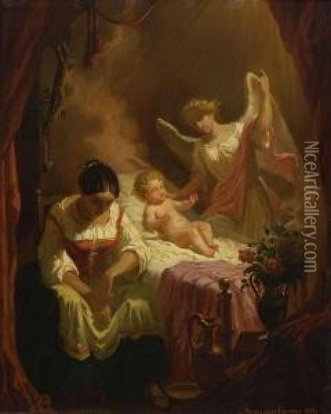 Ein Engel Erscheint Am Bett Eines Kleinen Kindes. Oil Painting - Emmanuel Coulange-Lautrec