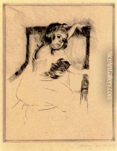Kneeling In An Armchair Oil Painting - Mary Cassatt