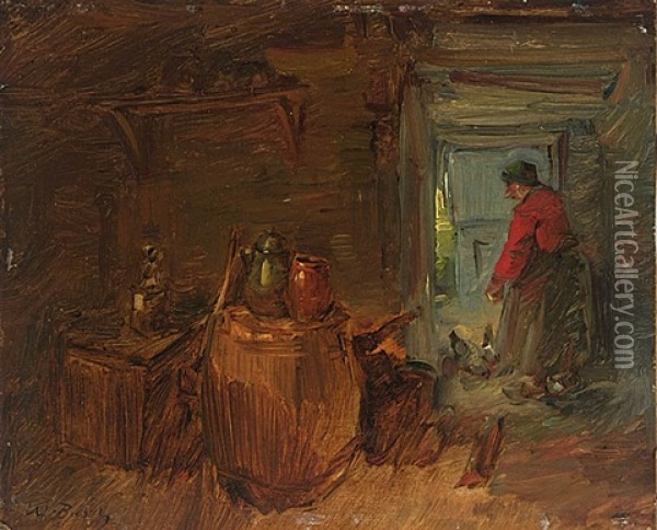 Huhner Futternde Frau Oil Painting - Wilhelm Busch