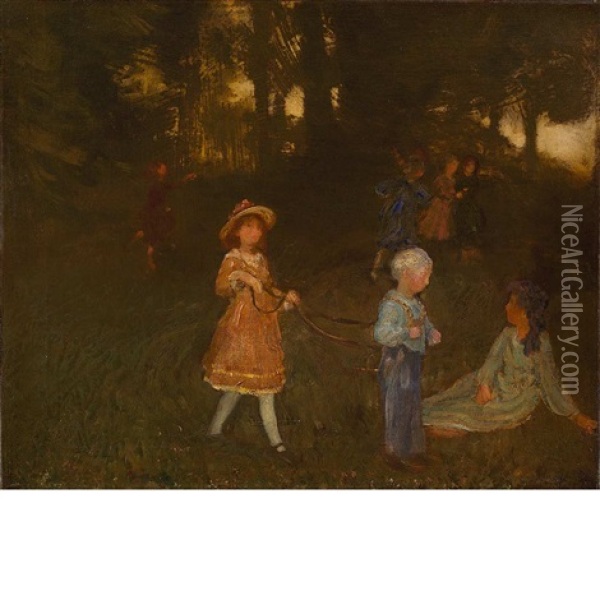 Playing In The Woods (loitering Children) Oil Painting - Arthur B. Davies