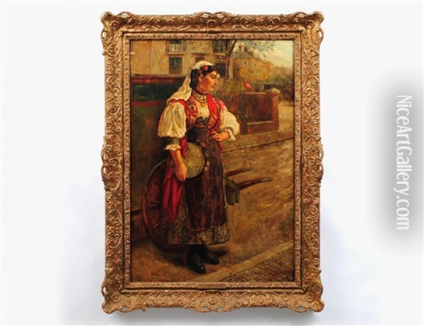 The Tambourine Girl Oil Painting - Charles James Adams
