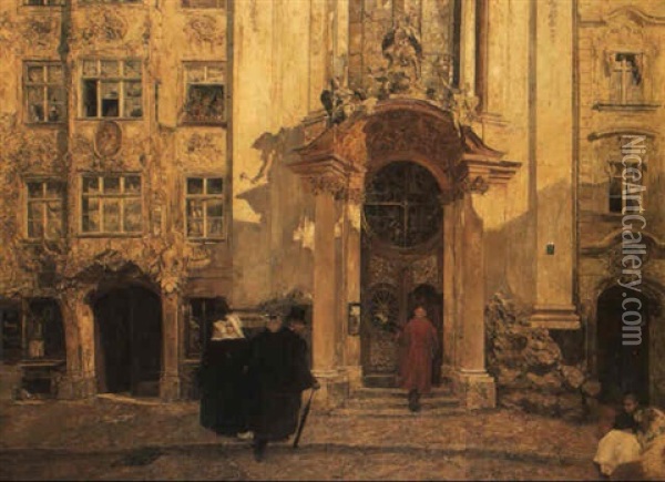 The Asam Kirche, Munich Oil Painting - August Kurtz-Gallenstein
