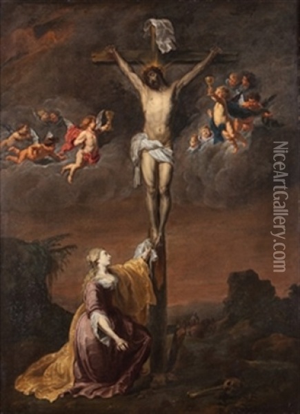 Cristo En La Cruz Con La Magdalena Oil Painting - Willem van Herp the Elder