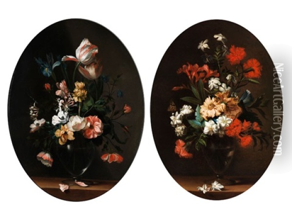 Paar Blumenstilleben (pair) Oil Painting - Jean-Michel Picart