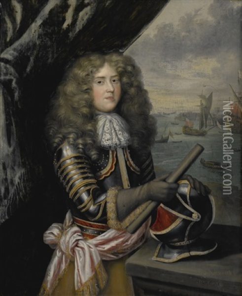 Portrait Of A Gentleman Wearing Armor, Possibly George Legge, 1st Baron Dartmouth Oil Painting - Henri Gascars