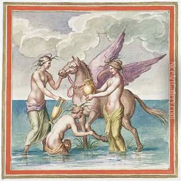Ms Gen 1496 Plate XXX Pegasus Oil Painting - Pietro Santi Bartoli