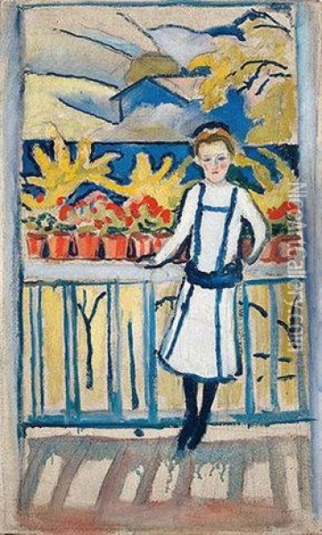 Madchen Am Balkon I, Tegernsee Oil Painting - August Macke