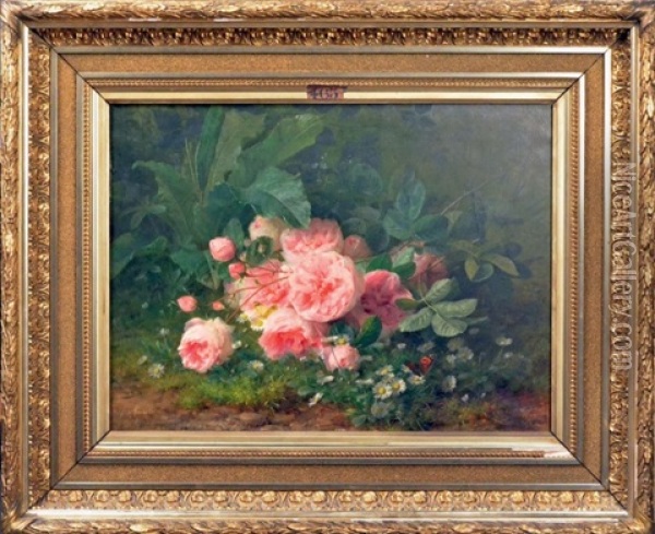 Jetee De Roses Et Papillon Oil Painting - Jules Ferdinand Medard