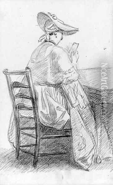 A lady seated on a ladder-backed chair, reading a letter Oil Painting - William Hoare Of Bath