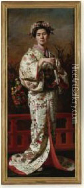 Portrait Of The Manzai Actor In The Role Of A Geisha Oil Painting - Comte Andrzej Jerzy Mniszech
