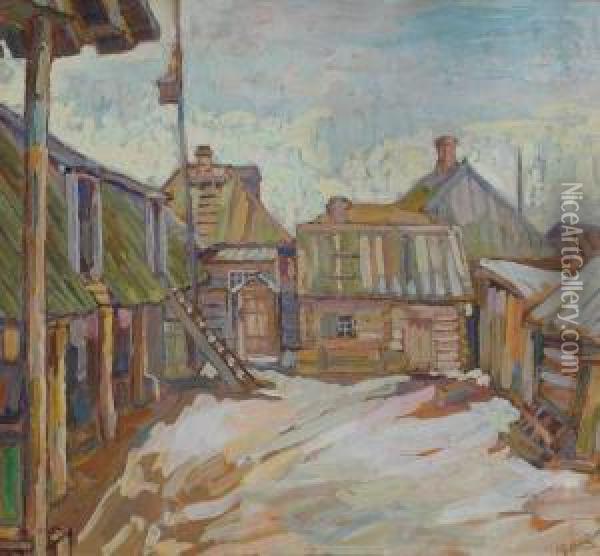 Farmyard In Snow Oil Painting - Paul Nietsche