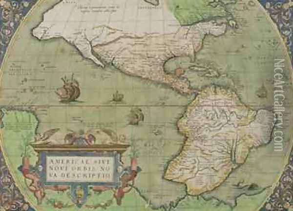 Map of North and South America, from the Theatrum Orbis Terrarum, published Antwerp, c.1570 Oil Painting - Abraham Ortelius