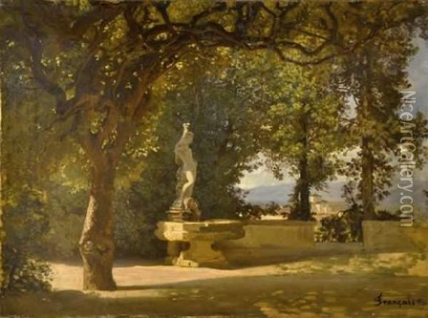 Fontaine La Vecchia Aux Jardins Boboli A Florence. Oil Painting - Francois Louis Francais