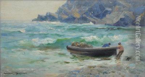 The Lobster Boat. Oil Painting - Alfred J. Warne Browne