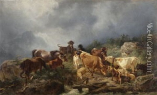 Gewittersturm Auf Der Alm Oil Painting - Franz Xaver von Pausinger