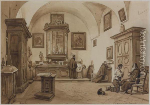 L'interieur Du Presbytere De Pozzuoli Oil Painting - Achille Vianelli