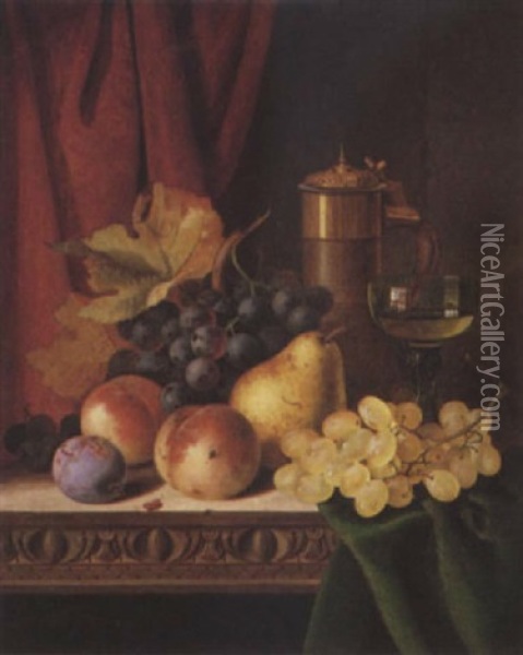 Still Life With Fruit And A Glass Of Wine Oil Painting - Edward Ladell