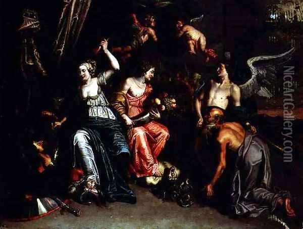 Agriculture accompanied by Fame worshipping Ceres as a harpy is trampled underfoot and Minerva overcomes Mars Oil Painting - Willem van, the Elder Herp