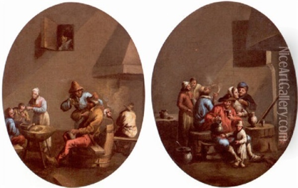 Interior With Peasants Drinking Oil Painting - Pietro Domenico Oliviero