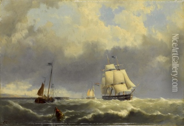 Schiffe Auf Bewegter See Oil Painting - Hermanus Koekkoek the Elder