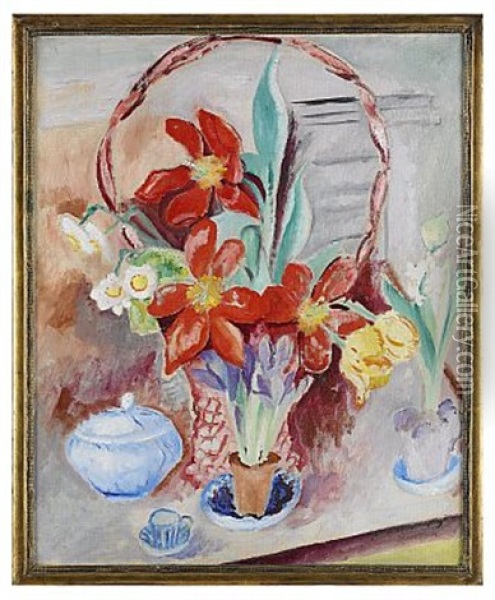 Tulpaner I Blomsterkorg Oil Painting - Sigrid (Maria) Hjerten