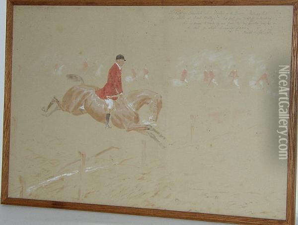 The Earl Of Lonsdale When Master Of The Quorn, Making His Big Jump At Gt. Dalby... Oil Painting - Basil Nightingale
