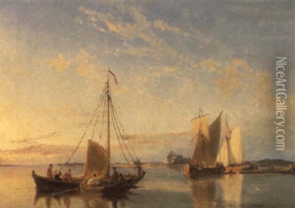 Shipping In A Calm Off East Scheldt Oil Painting - Pieter Cornelis Dommershuijzen