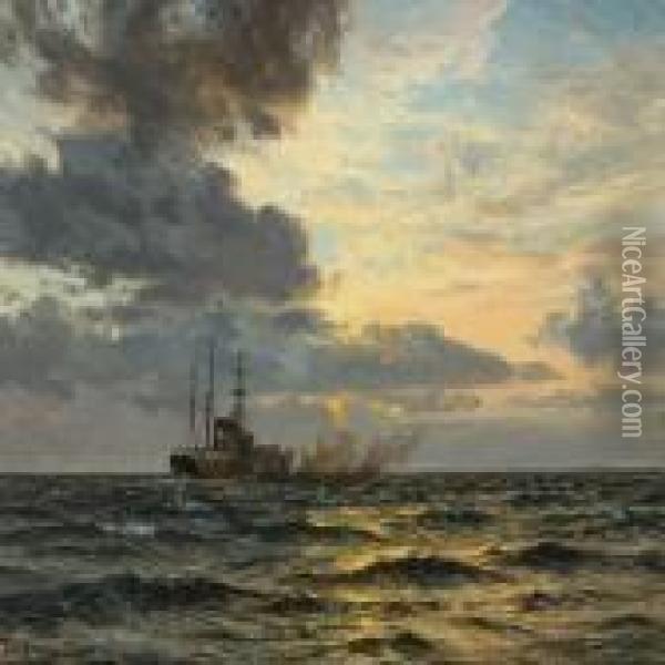 Hist Hvor Solen Gar Ned Oil Painting - Vilhelm Karl Ferd. Arnesen