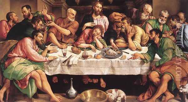 The Last Supper 1542 Oil Painting - Jacopo Bassano (Jacopo da Ponte)