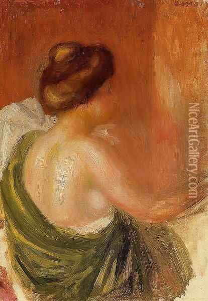 Seated Woman In A Green Robe Oil Painting - Pierre Auguste Renoir
