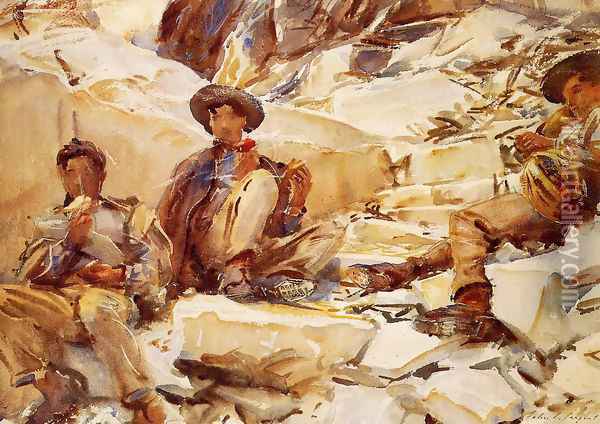 Carrara: Workmen Oil Painting - John Singer Sargent