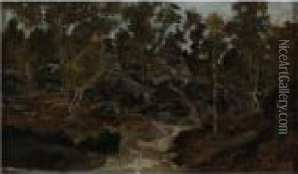 Rochers En Foret De Fontainebleau Oil Painting - Antoine-louis Barye