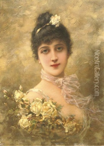 Elegante Aux Roses Jaunes Oil Painting - Emile Eisman-Semenowsky