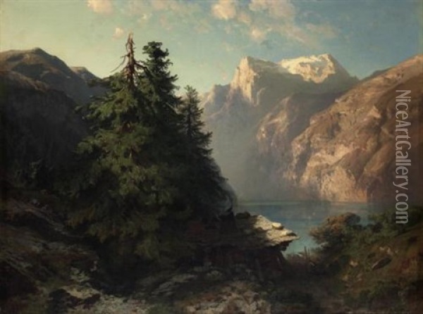 Lac Des Quatre-cantons Pres De Brunnen Oil Painting - Alexandre Calame