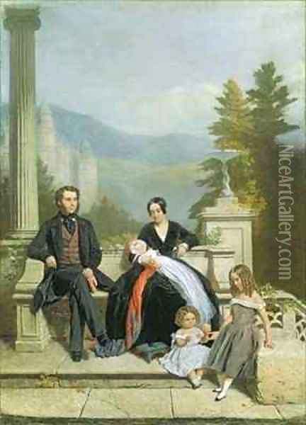 Henry Granville Fitzalan Howard with Minna Lyons and his three elder children Oil Painting - Victor Dartiguenave