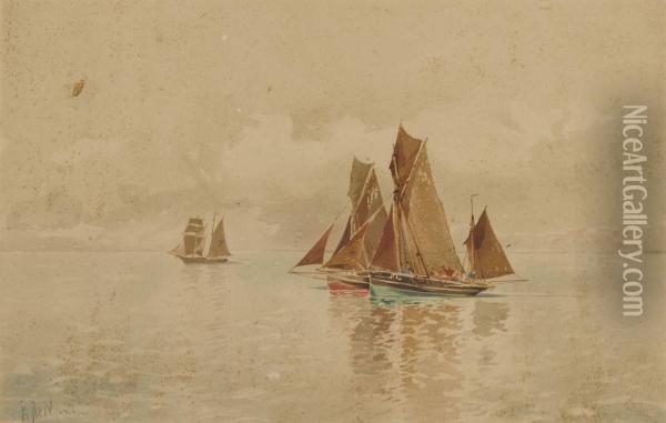 French Fishing Boats Oil Painting - Eduardo de Martino