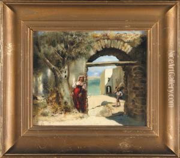Pejzaz Wloski, 1886 R. Oil Painting - Jozef Unierzyski