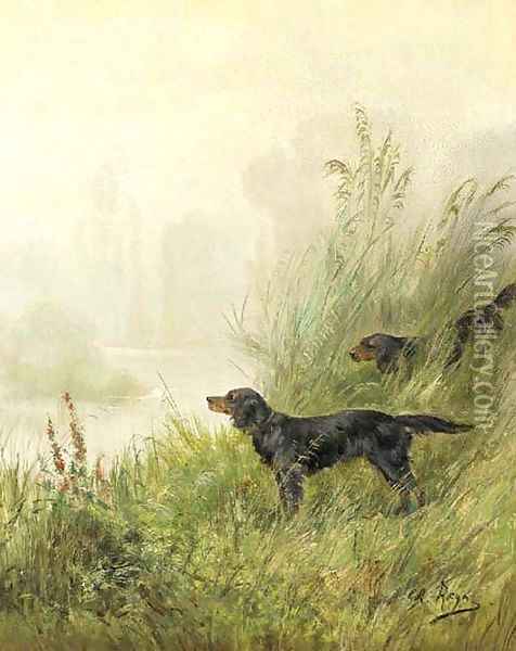 Setters in the marshes Oil Painting - Charles R. Reyne