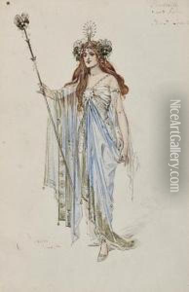 Original Costumes Designs For Bluebell In Fairyland Oil Painting - William John Charles Pitcher
