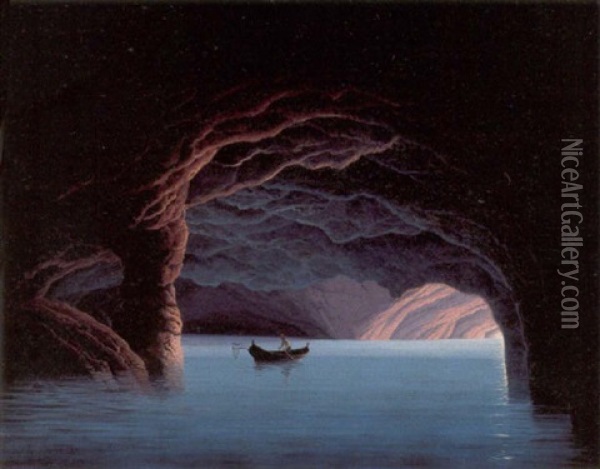 Den Blaa Grotte Ved Capri Oil Painting - Johann Hermann Carmiencke