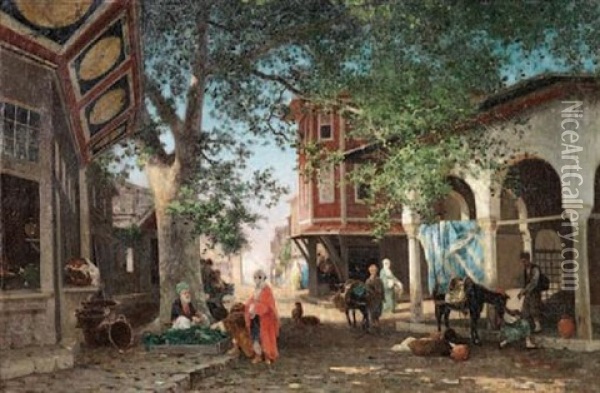 A Street In Istanbul Oil Painting - Germain Fabius Brest