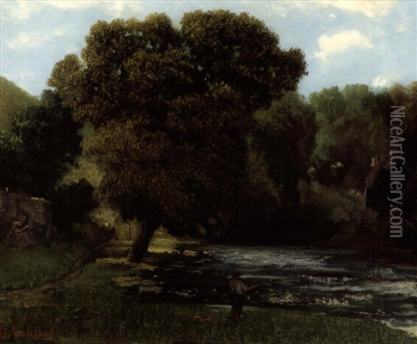 Paysage Avec Un Pecheur Oil Painting - Gustave Courbet