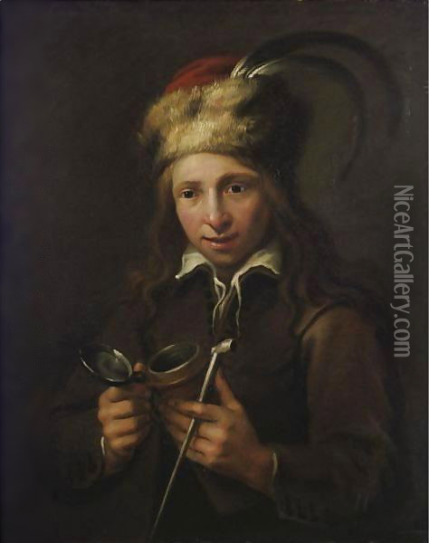 Portrait Of A Boy With A Pipe Oil Painting - Jacob Cornelisz Van Oostsanen
