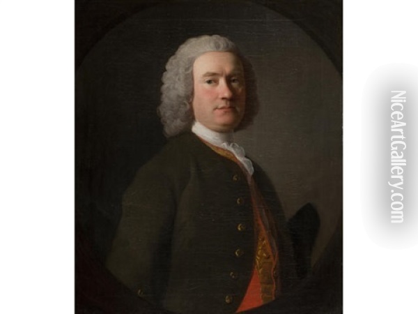 Portrait Of Sir James Sinclair, 5th Baronet, Half-length, Wearing A Green Coat And A Red Waistcoat Oil Painting - Allan Ramsay