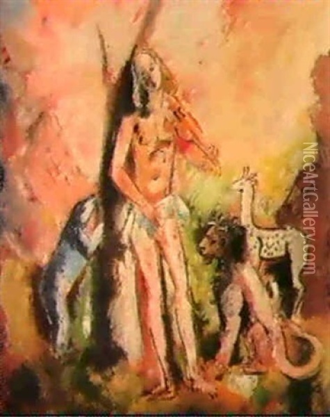 Orphee Charmant Les Animaux Oil Painting - Charles Dufresne